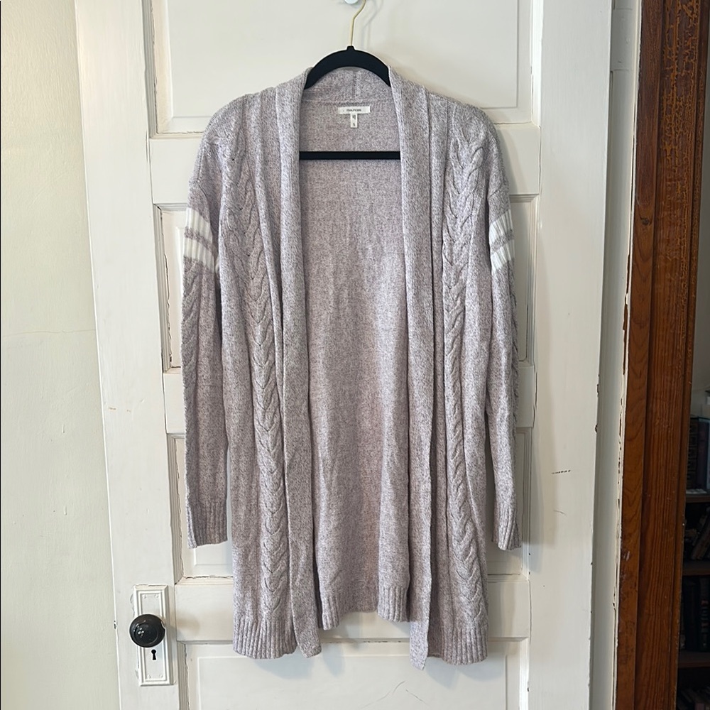 Maurices Purple and White Open-Front Long Cardigan